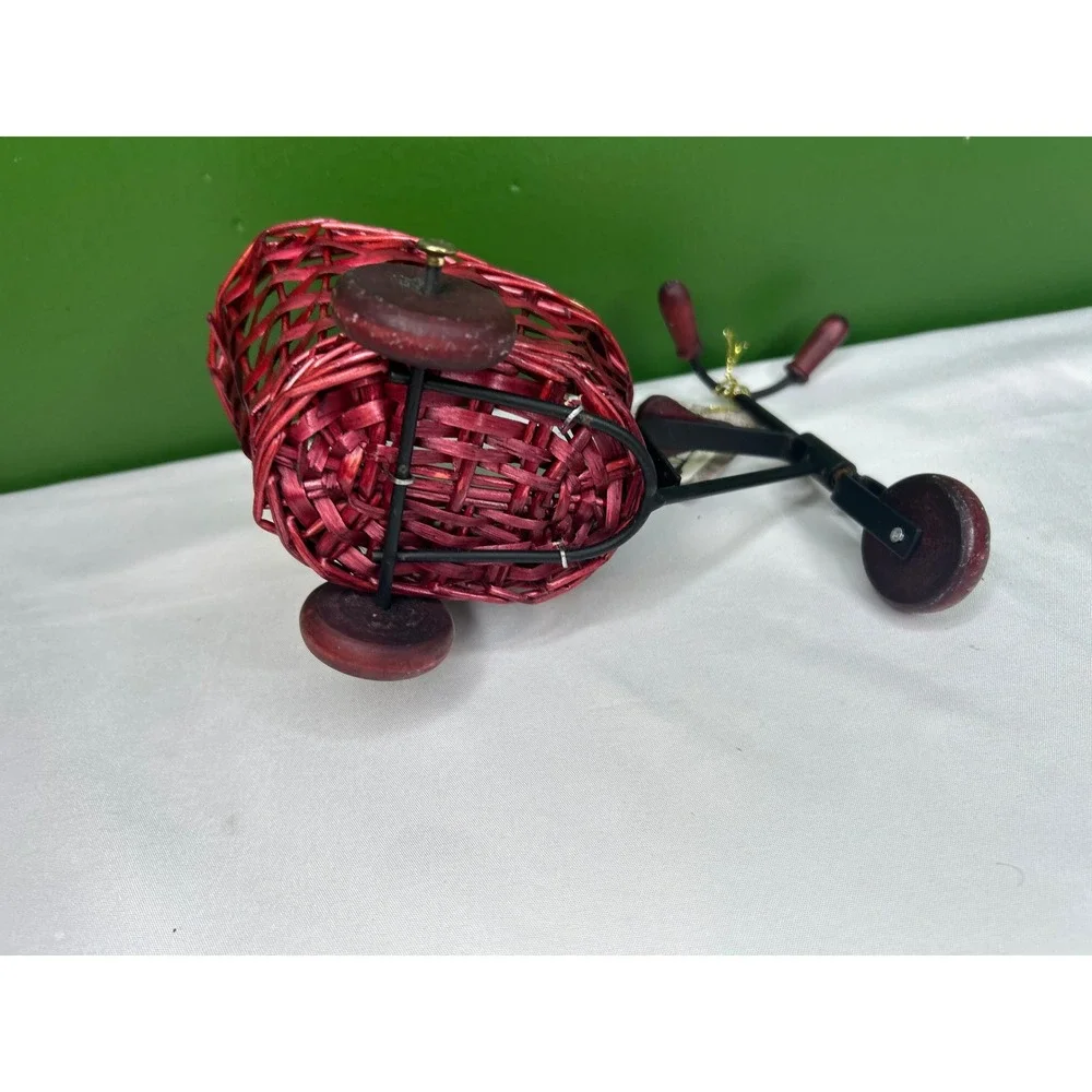 K's Collection Wire and Wicker Miniature Tricycle Decor Red Basket 1042381